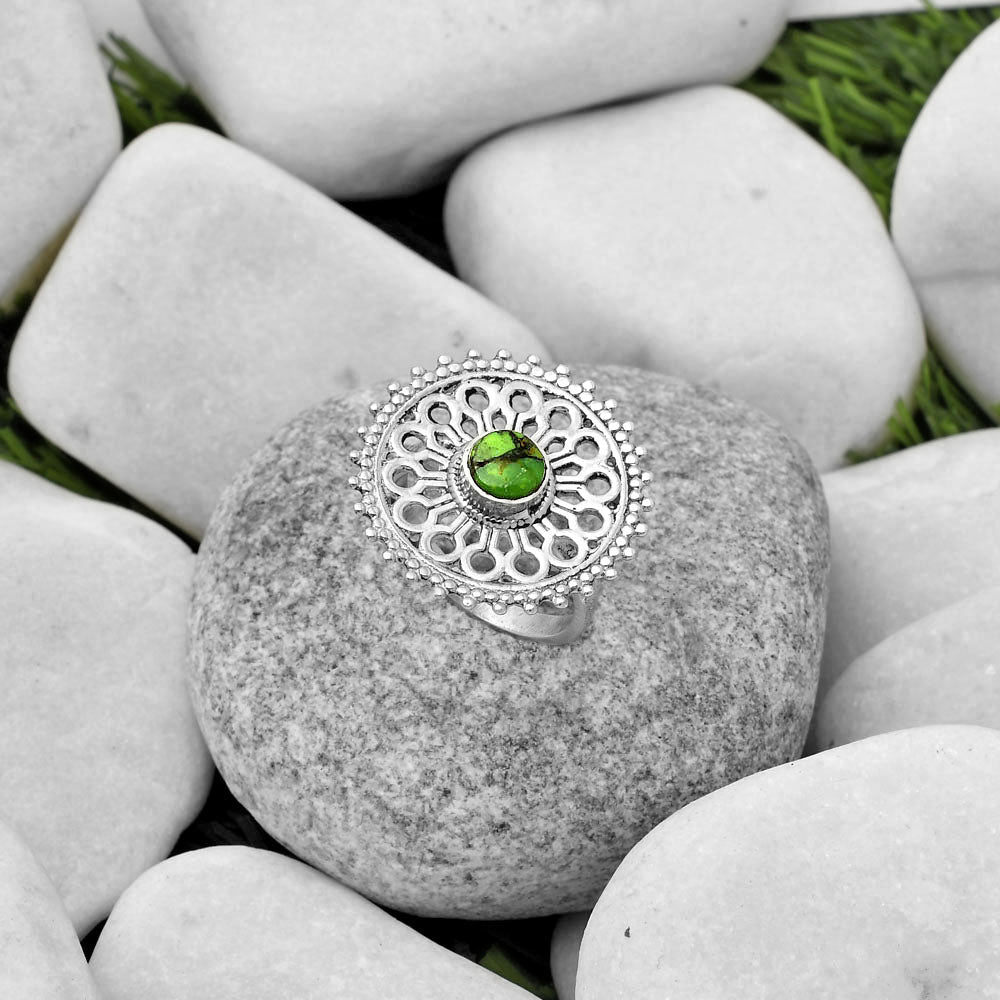 Artisan - Green Matrix Turquoise Ring size-7 R-1107 SDR169390-1