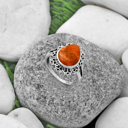 Artisan - Natural Red Sponge Coral Ring size-7.5 R-1114 SDR172939-1