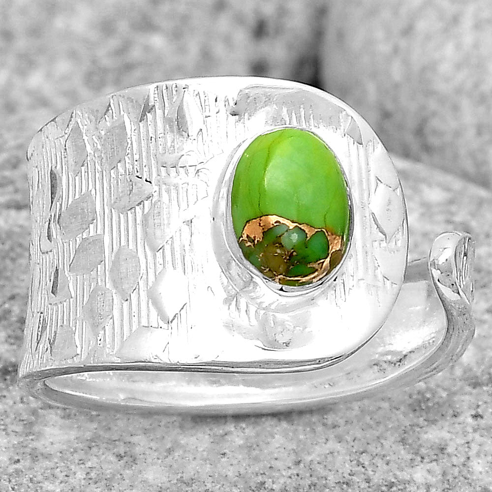 Adjustable - Copper Green Turquoise Ring size-7 R-1319 SDR187145-0
