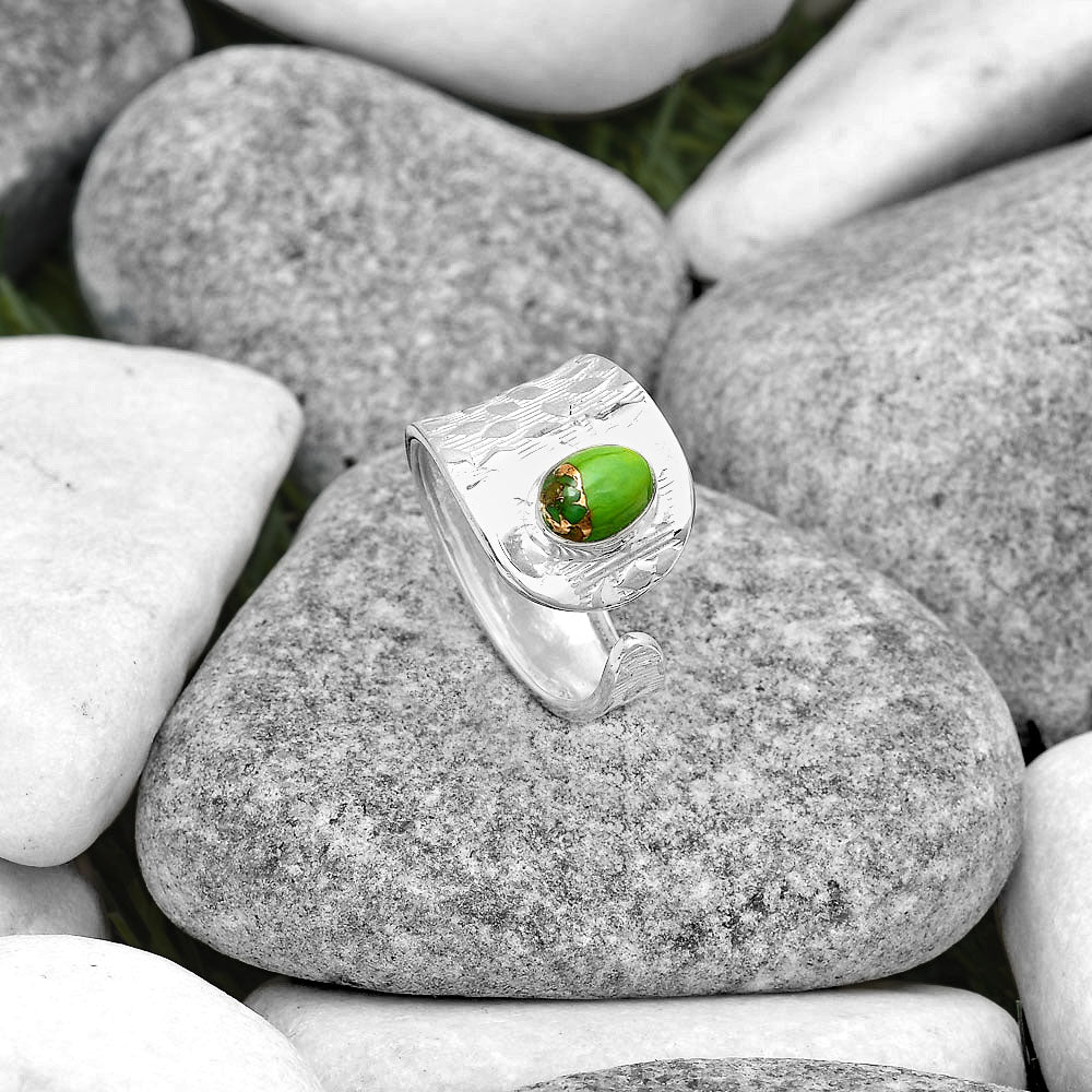 Adjustable - Copper Green Turquoise Ring size-7 R-1319 SDR187145-1