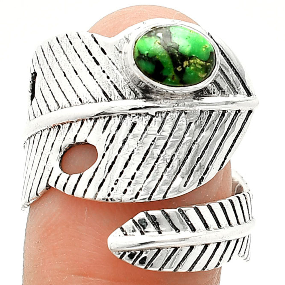 Adjustable Feather - Green Matrix Turquoise Ring size-9 R-1473 SDR237041-0
