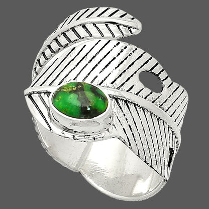 Adjustable Feather - Green Matrix Turquoise Ring size-9 R-1473 SDR237041-2