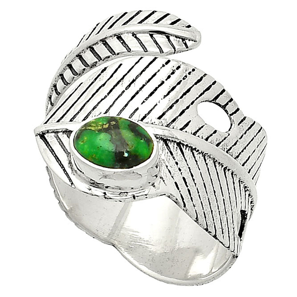 Adjustable Feather - Green Matrix Turquoise Ring size-9 R-1473 SDR237041-1