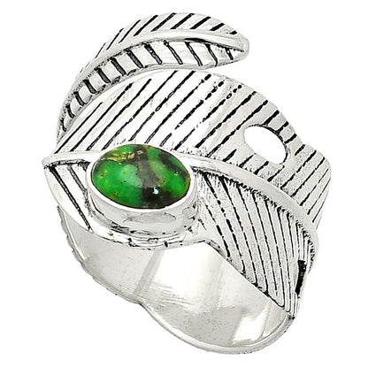 Adjustable Feather - Green Matrix Turquoise Ring size-9 R-1473 SDR237041-1