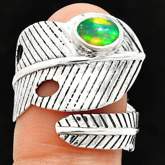 Adjustable Feather Ethiopian Opal Ring size-8.5 R-1473 SDR237100-0