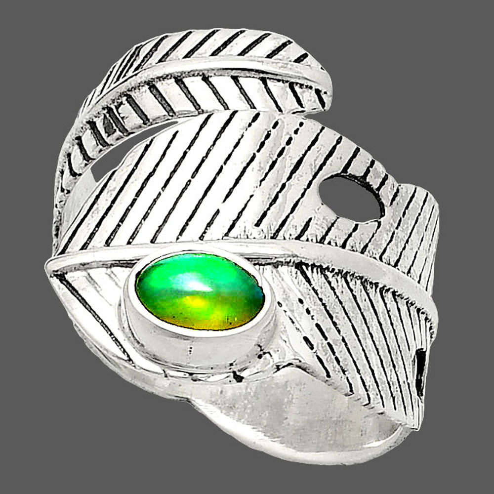 Adjustable Feather Ethiopian Opal Ring size-8.5 R-1473 SDR237100-2