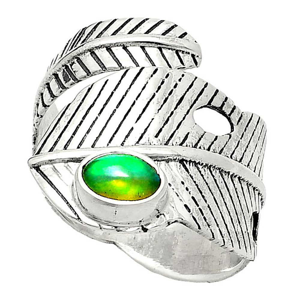 Adjustable Feather Ethiopian Opal Ring size-8.5 R-1473 SDR237100-1