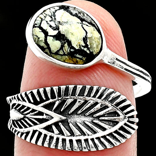 Adjustable Authentic White Buffalo Turquoise Nevada Ring size-7.5 R-1116 SDR243815-0