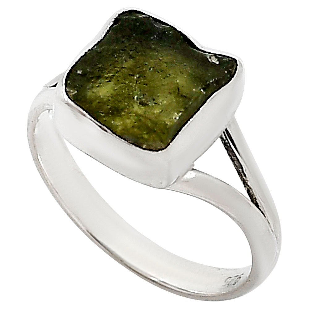 Genuine Czech Moldavite Rough Ring size-9 R-1002 SDR252322-1
