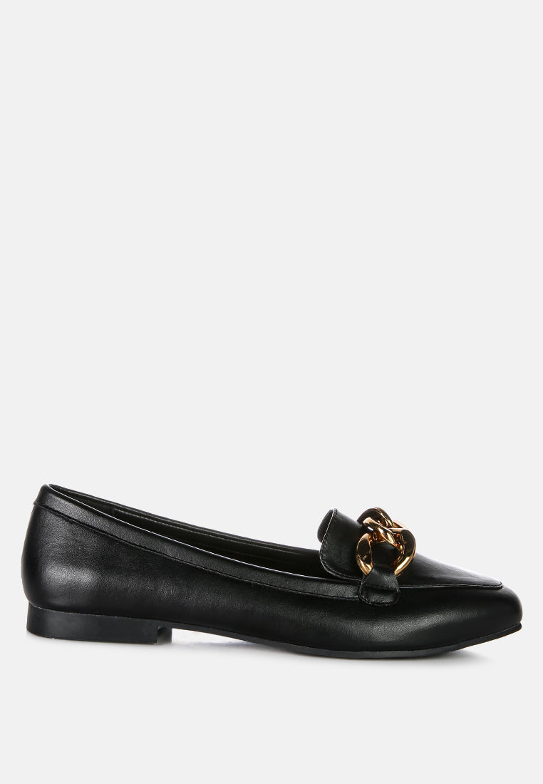Chunky Metal Chain Faux Leather Loafers-0