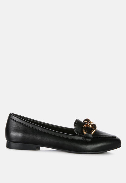 Chunky Metal Chain Faux Leather Loafers-0