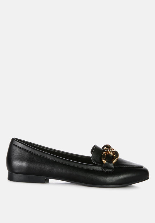 Chunky Metal Chain Faux Leather Loafers-0
