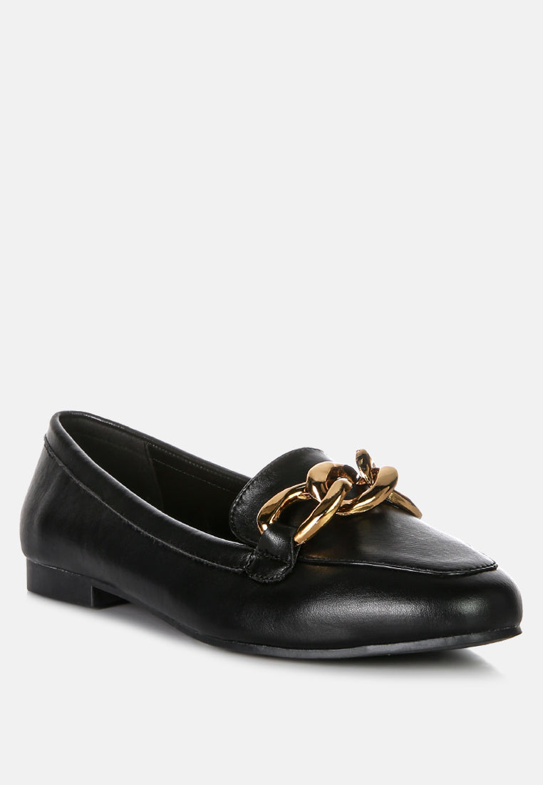 Chunky Metal Chain Faux Leather Loafers-2