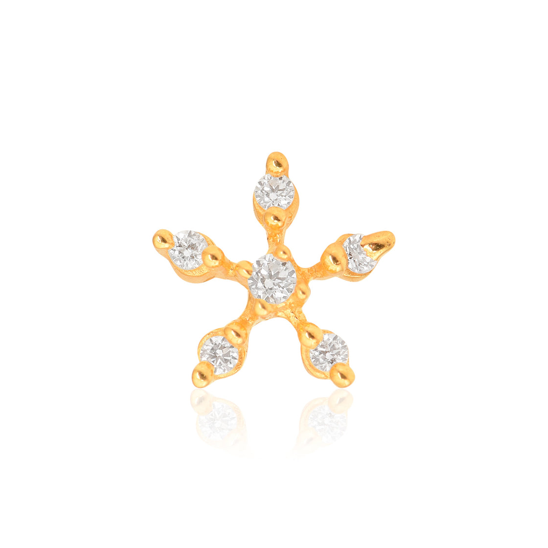 White CZ Six-Point Floral Nose Pin - Sterling Silver Gold Plated-1