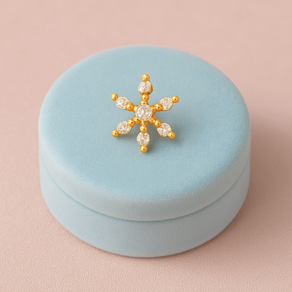 White CZ Six-Point Floral Nose Pin - Sterling Silver Gold Plated-3