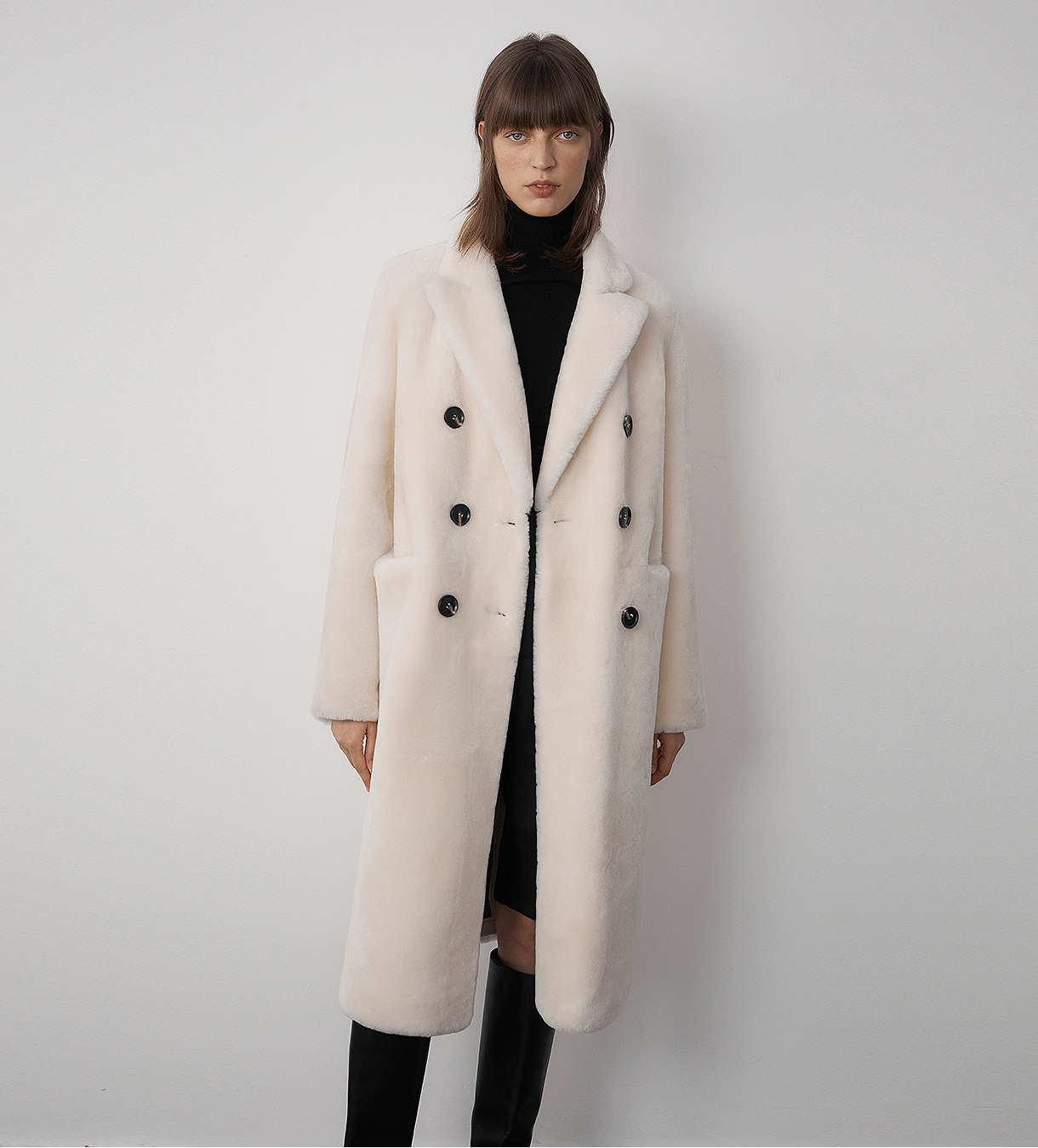 "Korean Drama Ace" Merino mid-length sheepskin coat-5