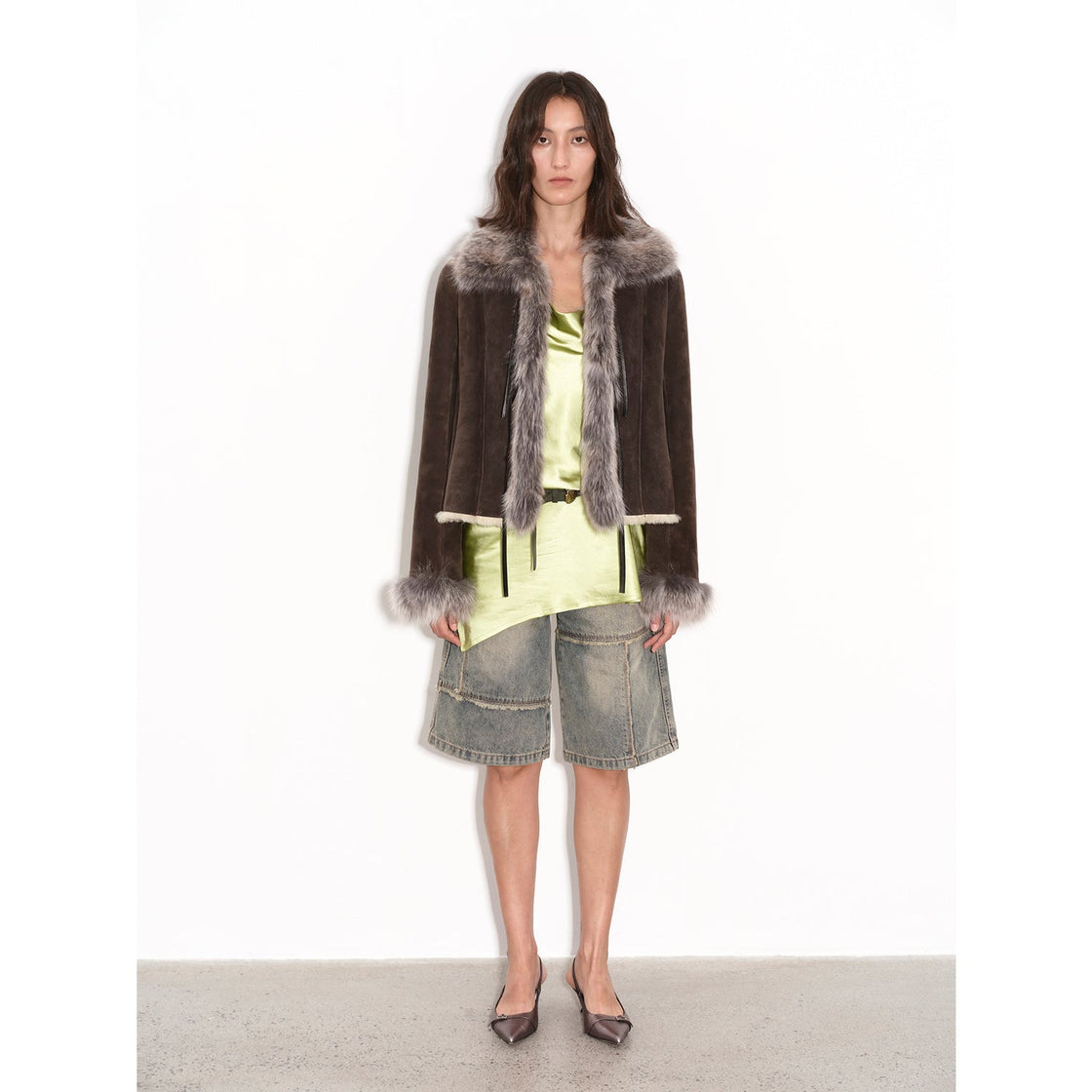 "Florence" imported merino wool sheepskin patchwork fox fur collar fur coat winter-6