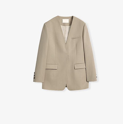 Australian Merino Wool Classic Simple Collarless Deep V-Neck Suit-4