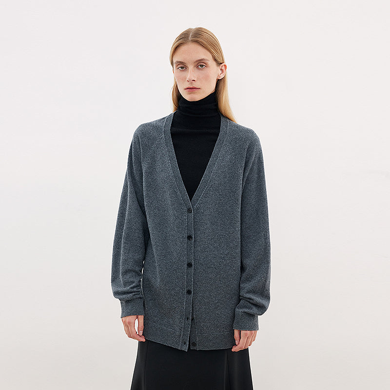 Australian merino wool loose V-neck wool knitted cardigan-7