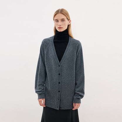 Australian merino wool loose V-neck wool knitted cardigan-7