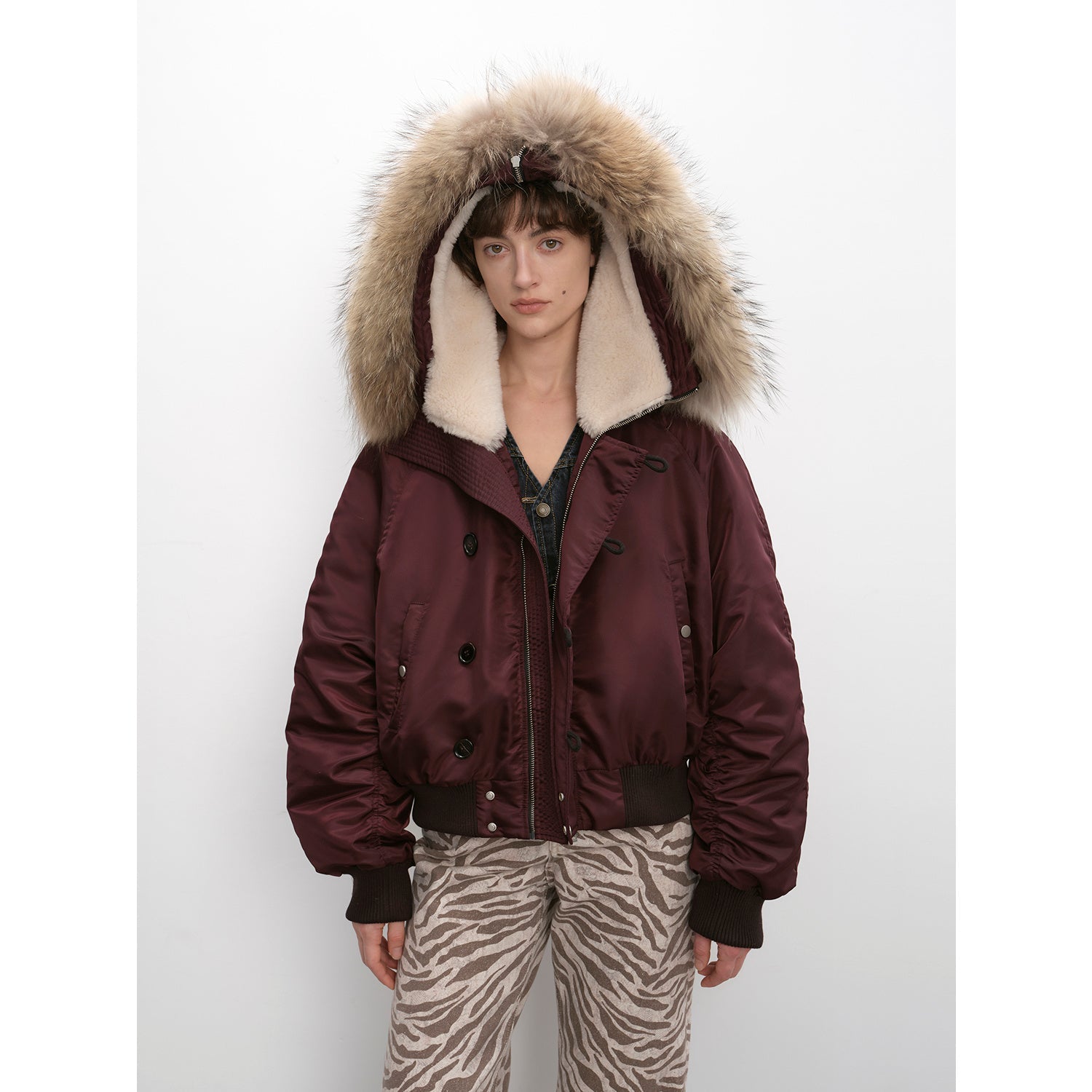 Cool and Sharp, fashionable casual design, warm short style, large hood, raccoon fur collar style jacket-4