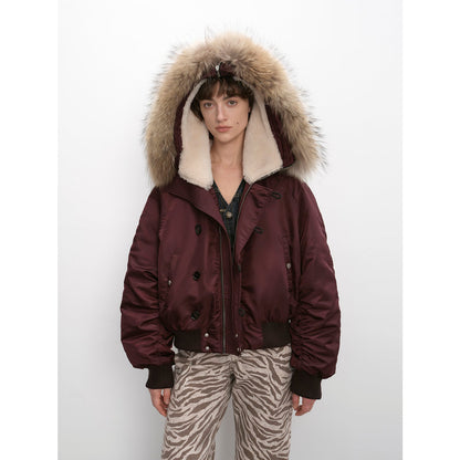 Cool and Sharp, fashionable casual design, warm short style, large hood, raccoon fur collar style jacket-4
