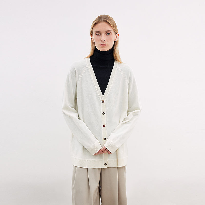 Australian merino wool loose V-neck wool knitted cardigan-5