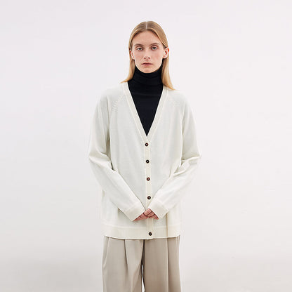 Australian merino wool loose V-neck wool knitted cardigan-5