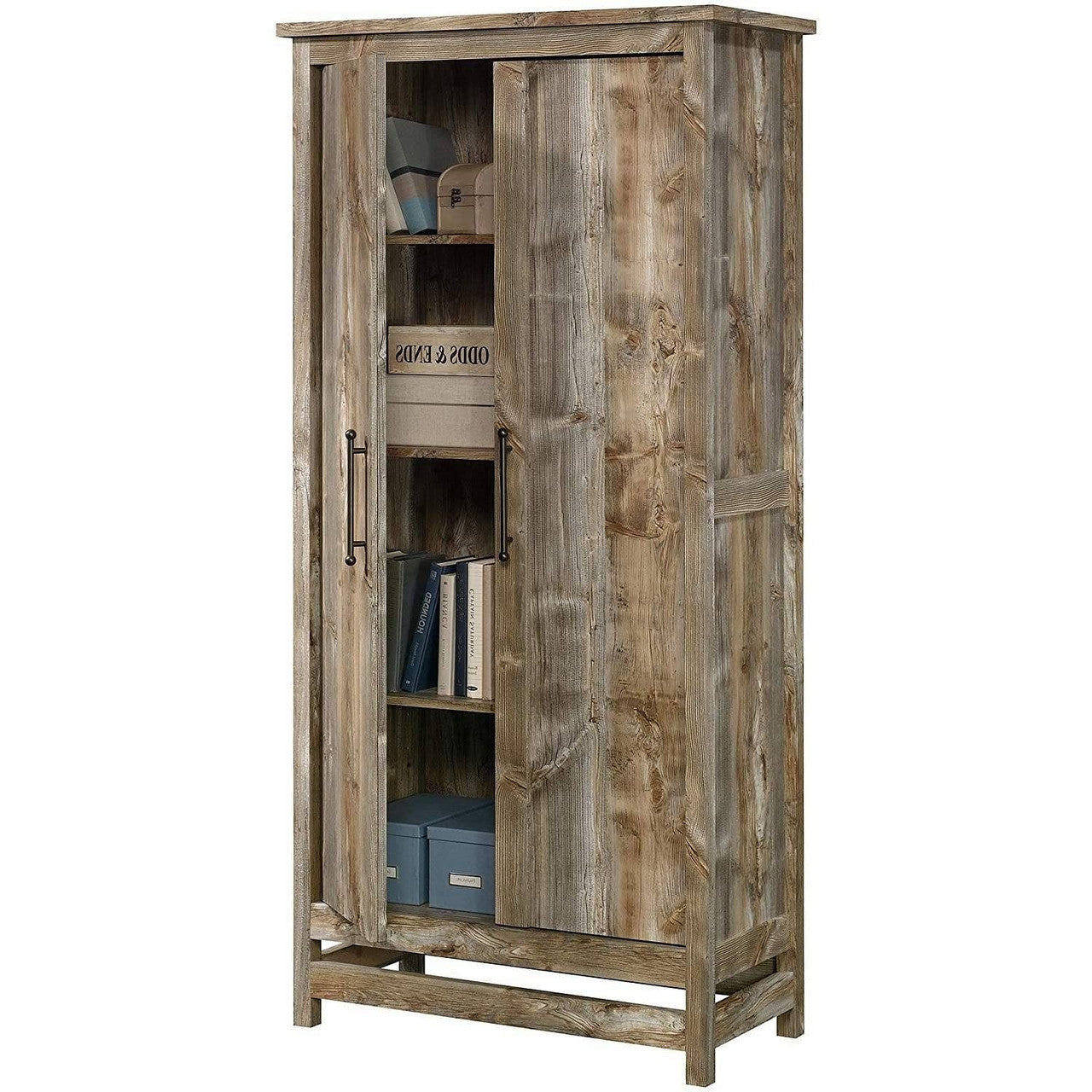 Farmhouse Storage Cabinet Wardrobe Armoire in Rustic Wood Finish-2