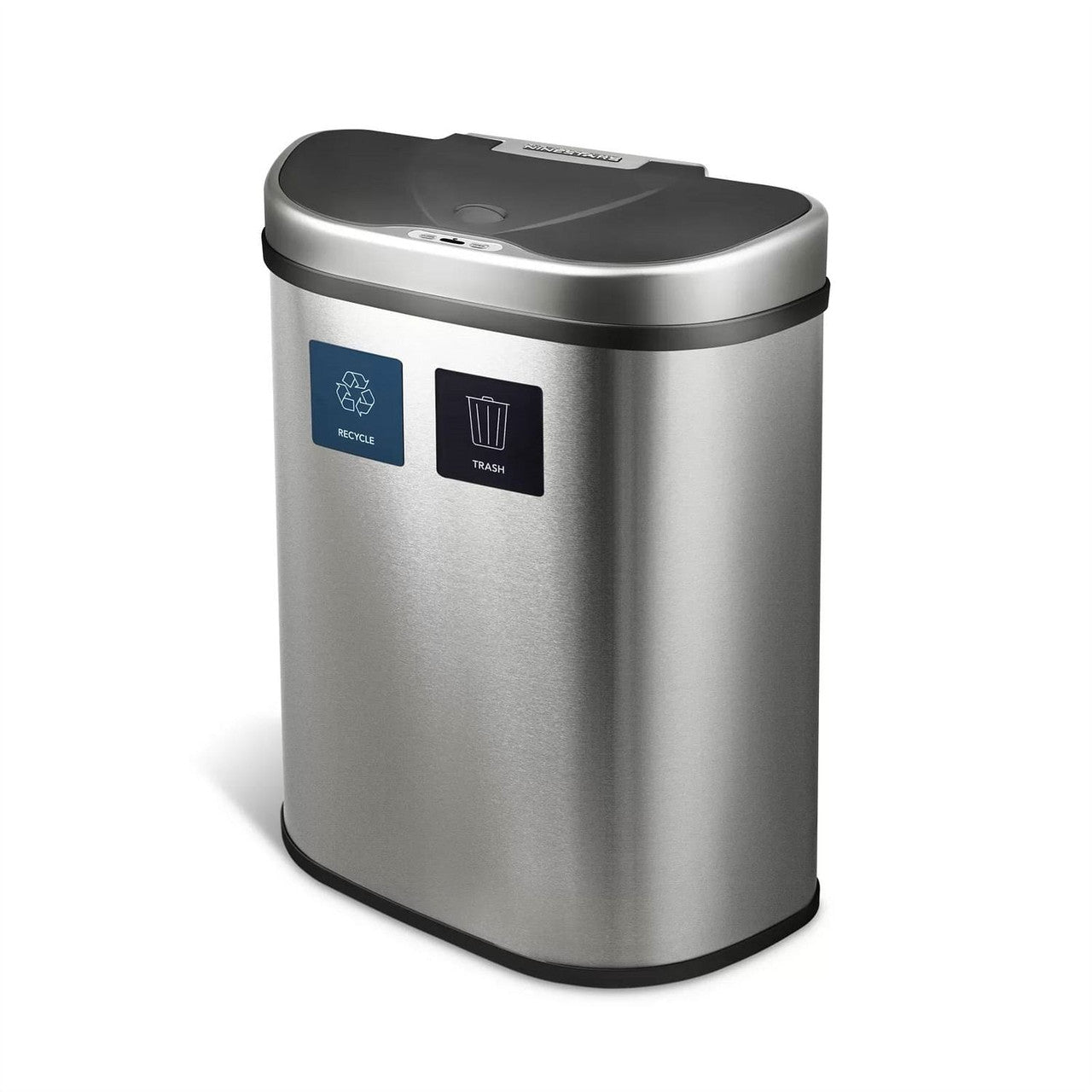 Dual Stainless Steel 18-Gallon Trash Can Recycle Bin with Motion Sensor Lid-2