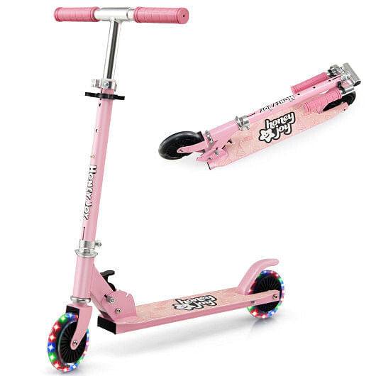 Folding Kick Scooter with 3 Adjustable Heights for Kids-Pink-4
