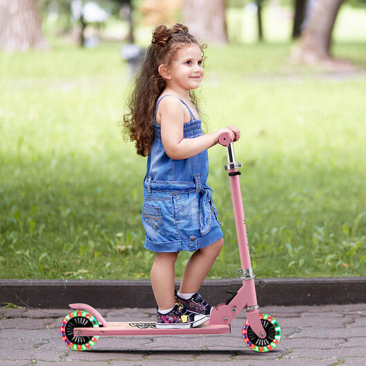 Folding Kick Scooter with 3 Adjustable Heights for Kids-Pink-5