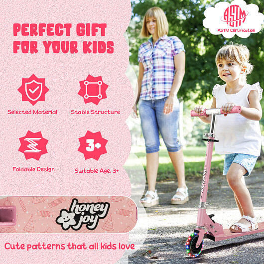 Folding Kick Scooter with 3 Adjustable Heights for Kids-Pink-6