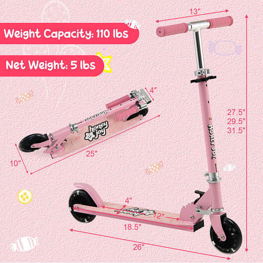 Folding Kick Scooter with 3 Adjustable Heights for Kids-Pink-7