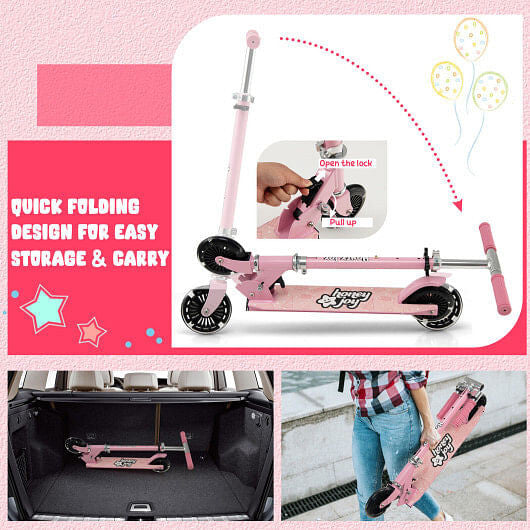 Folding Kick Scooter with 3 Adjustable Heights for Kids-Pink-8