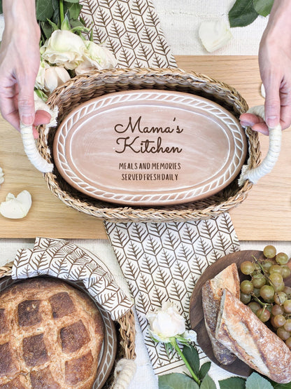 Bread Warmer & Basket Gift Set with Tea Towel - Mom Oval-1