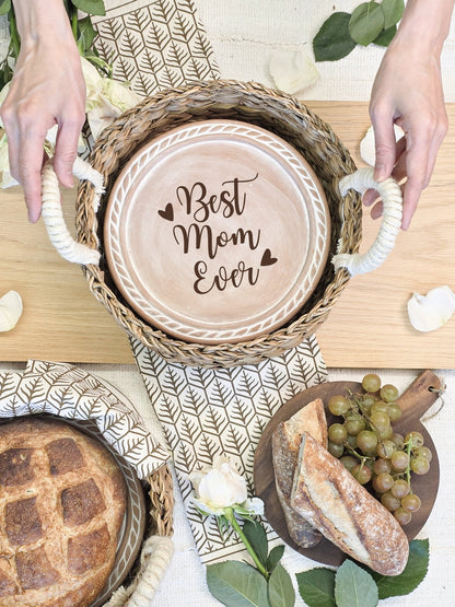 Bread Warmer & Basket Gift Set with Tea Towel - Mom Round-3