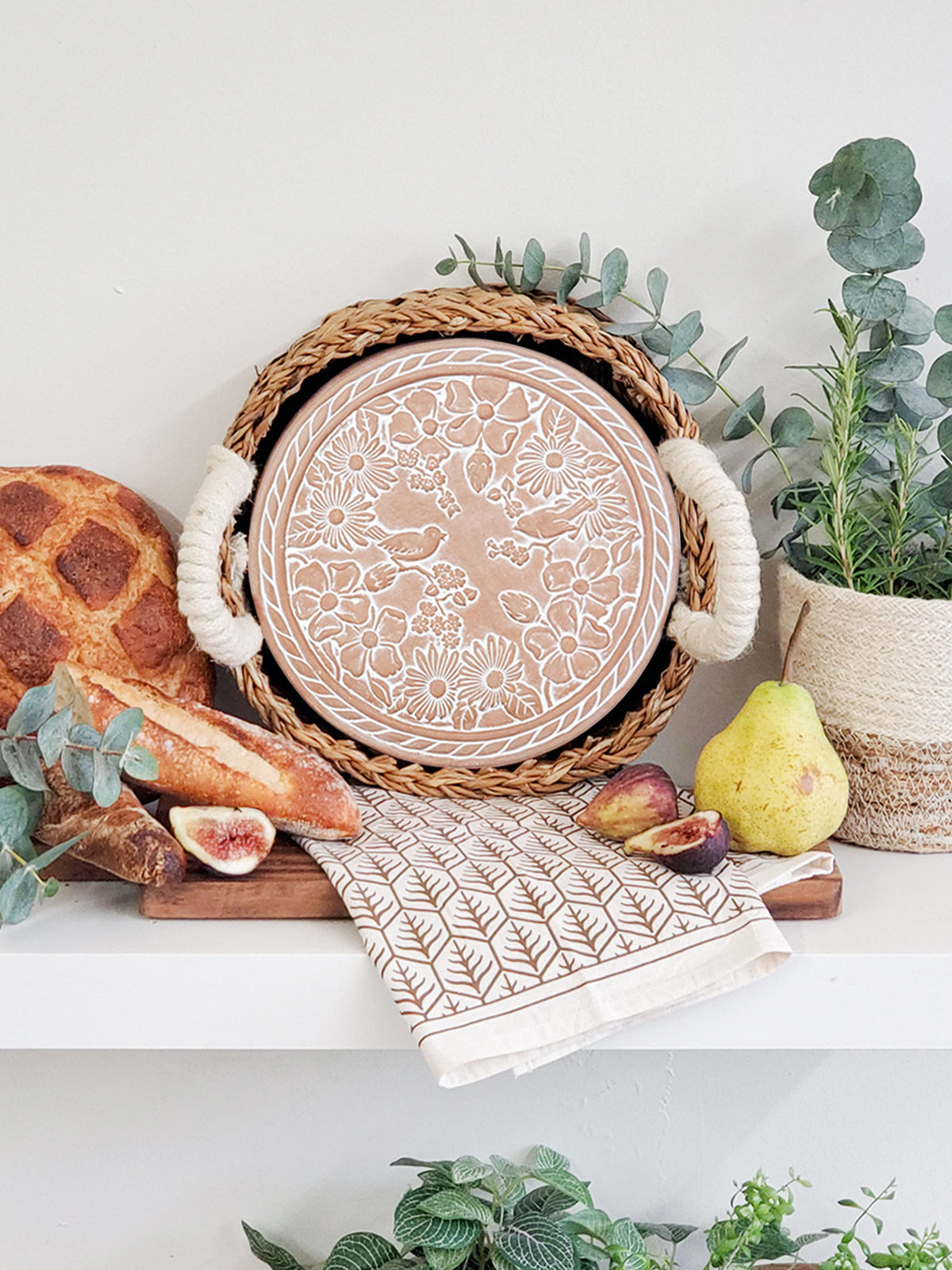 Bread Warmer & Basket Gift Set with Tea Towel - Garden Round-2