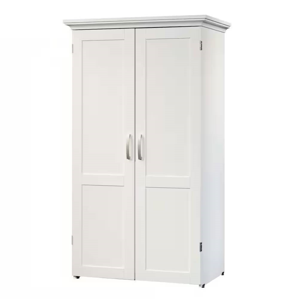 Drop Leaf Computer Desk Craft Table Armoire in White Wood Finish - Made in USA-1