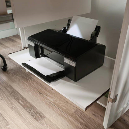 Drop Leaf Computer Desk Craft Table Armoire in White Wood Finish - Made in USA-3