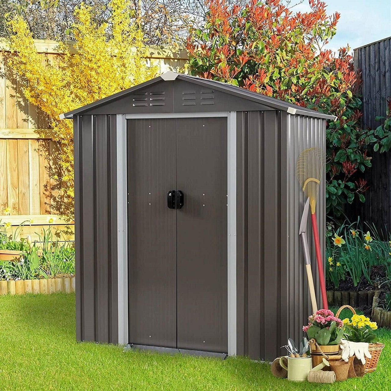 5 x 3 ft. Outdoor Grey Metal Garden Storage Shed-0