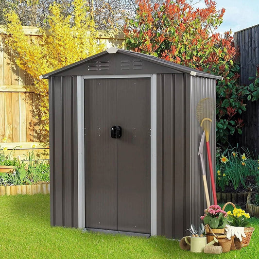 5 x 3 ft. Outdoor Grey Metal Garden Storage Shed-0