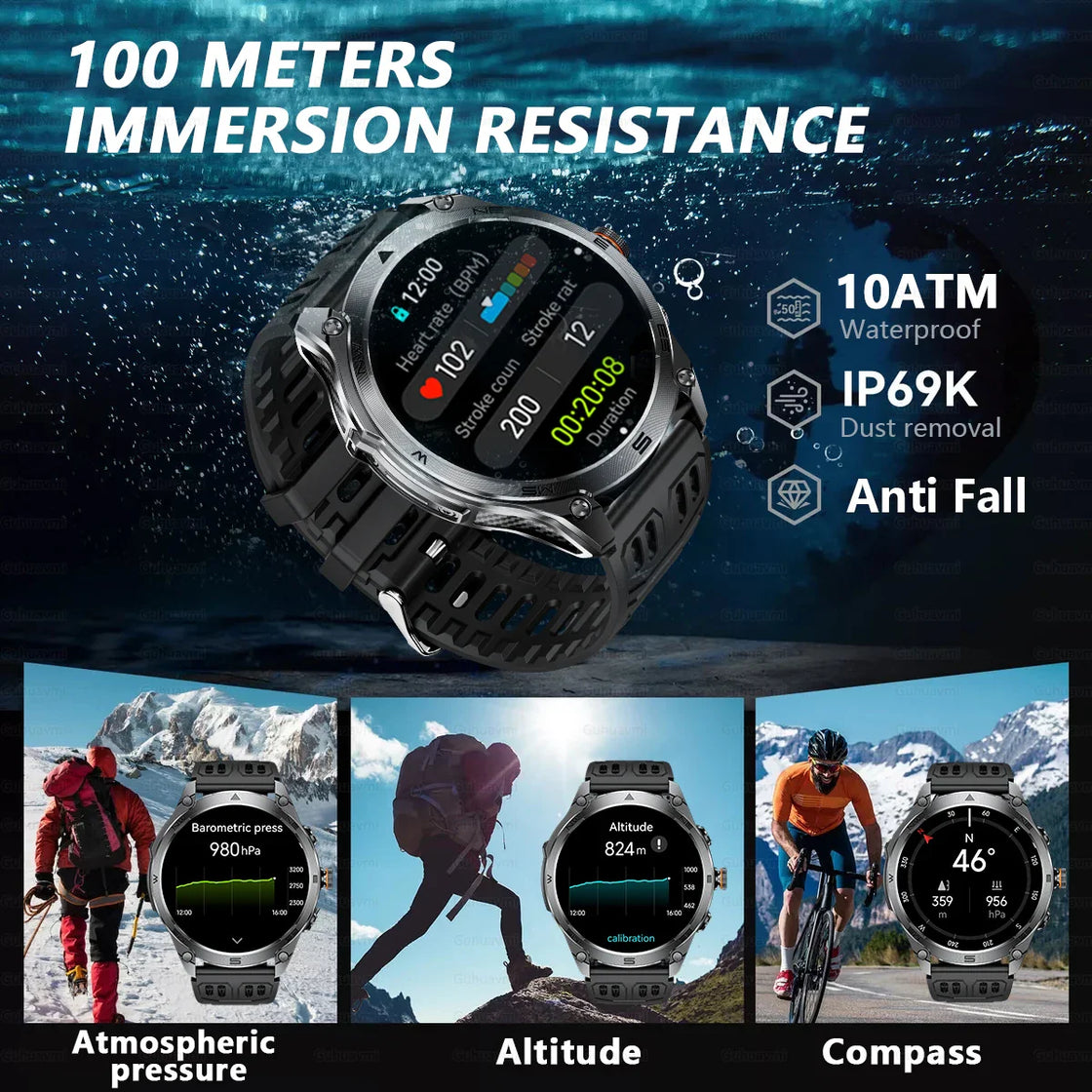 NNEOBA Tactical GPS Smartwatch Black-2