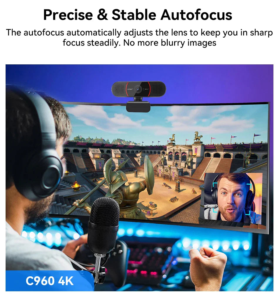 NNEOBA 4K USB Webcam with Tripod Sony Sensor Autofocus Black-1