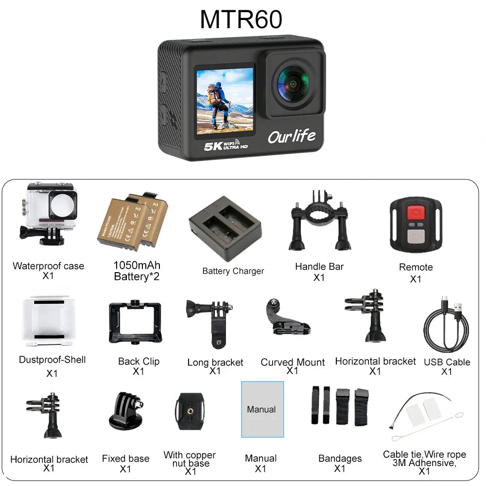 5K Action Camera with Touchscreen Waterproof Black-1