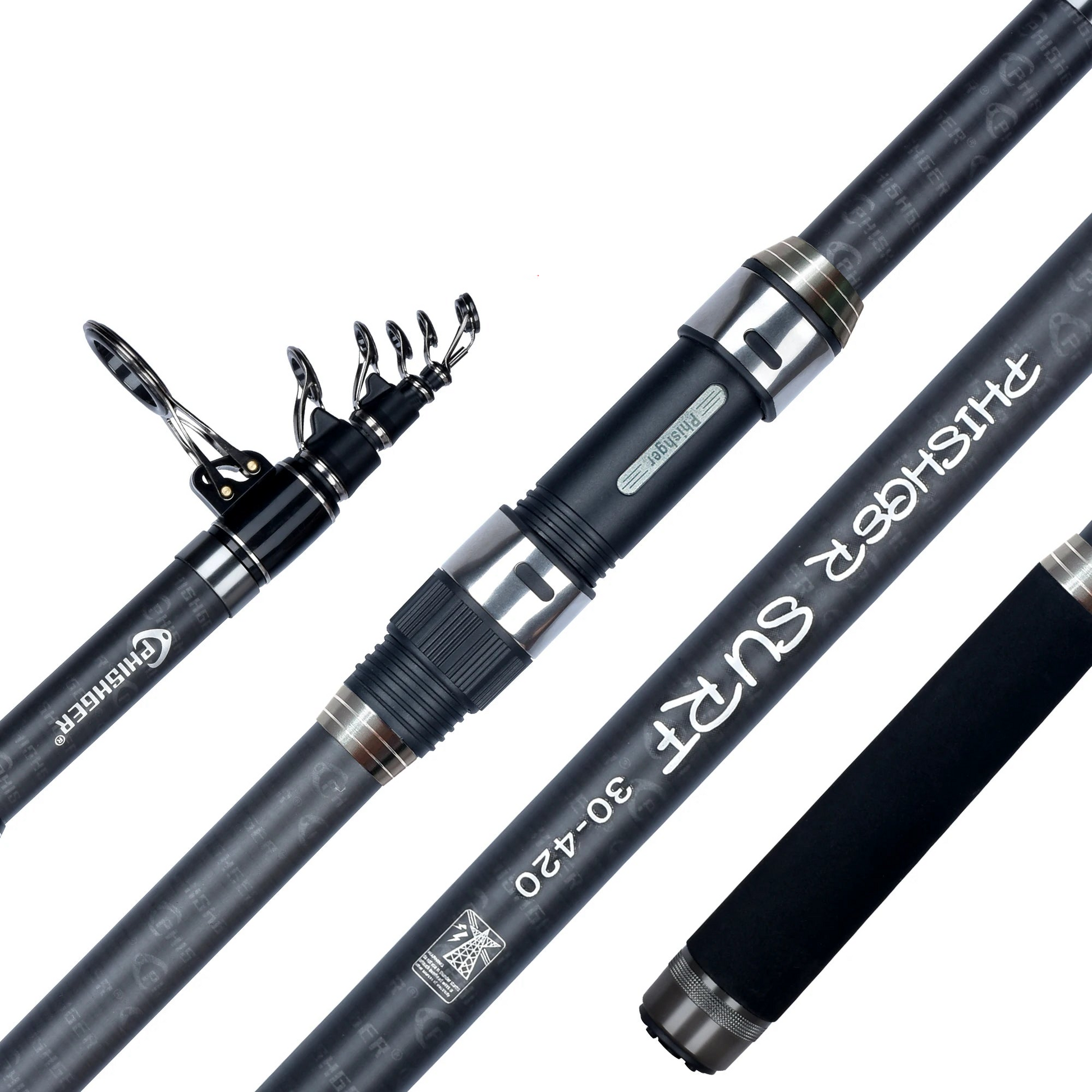 5.3m Telescopic Surf Spinning Rod 30T Carbon Fiber Black-0