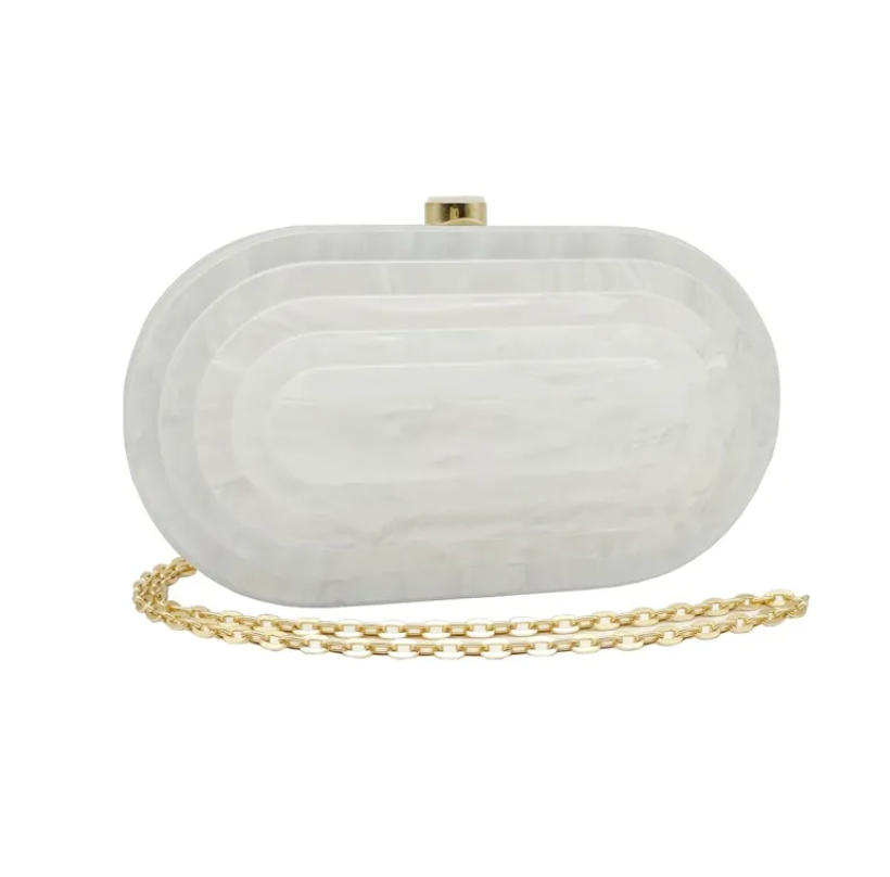 Art Deco Acrylic Oval Clutch Handbag-White-0