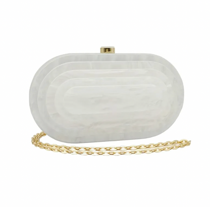 Art Deco Acrylic Oval Clutch Handbag-White-0