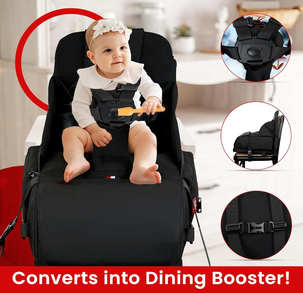 GillyGro Basic | 5-in-1 Parent Backpack with Inbuilt Booster & 5 Insulated Pockets-4