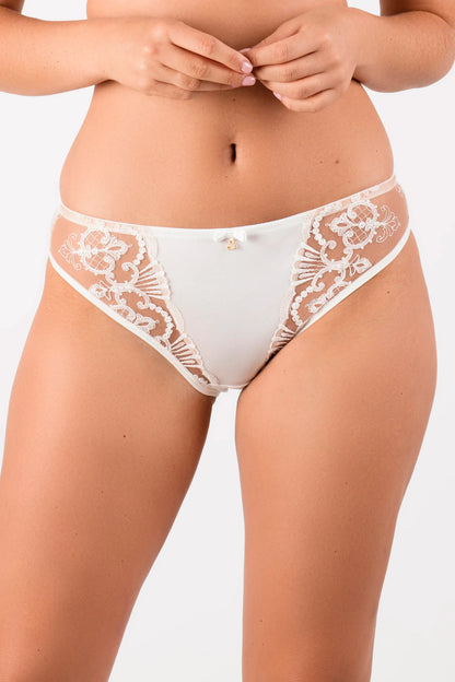 Sheer Mesh Tulle Embroidered Tanga Panty Perla Ivory-0